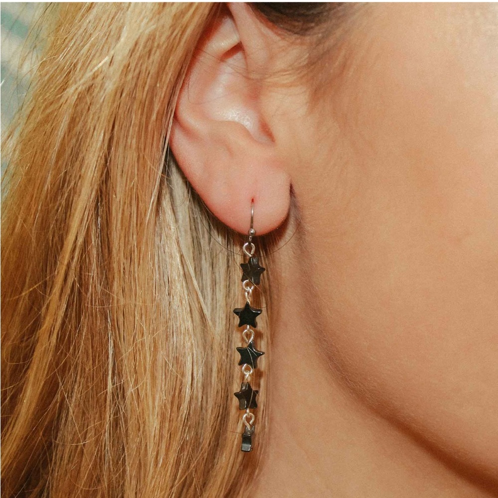 My Saint My Hero Stella Drop Earrings Hematite Be Kind Humankind Collection NWT